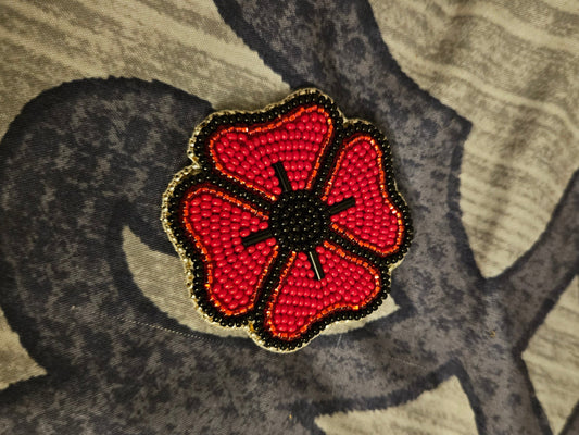 Beaded Poppy - Beaded Black Center with Silver Edging