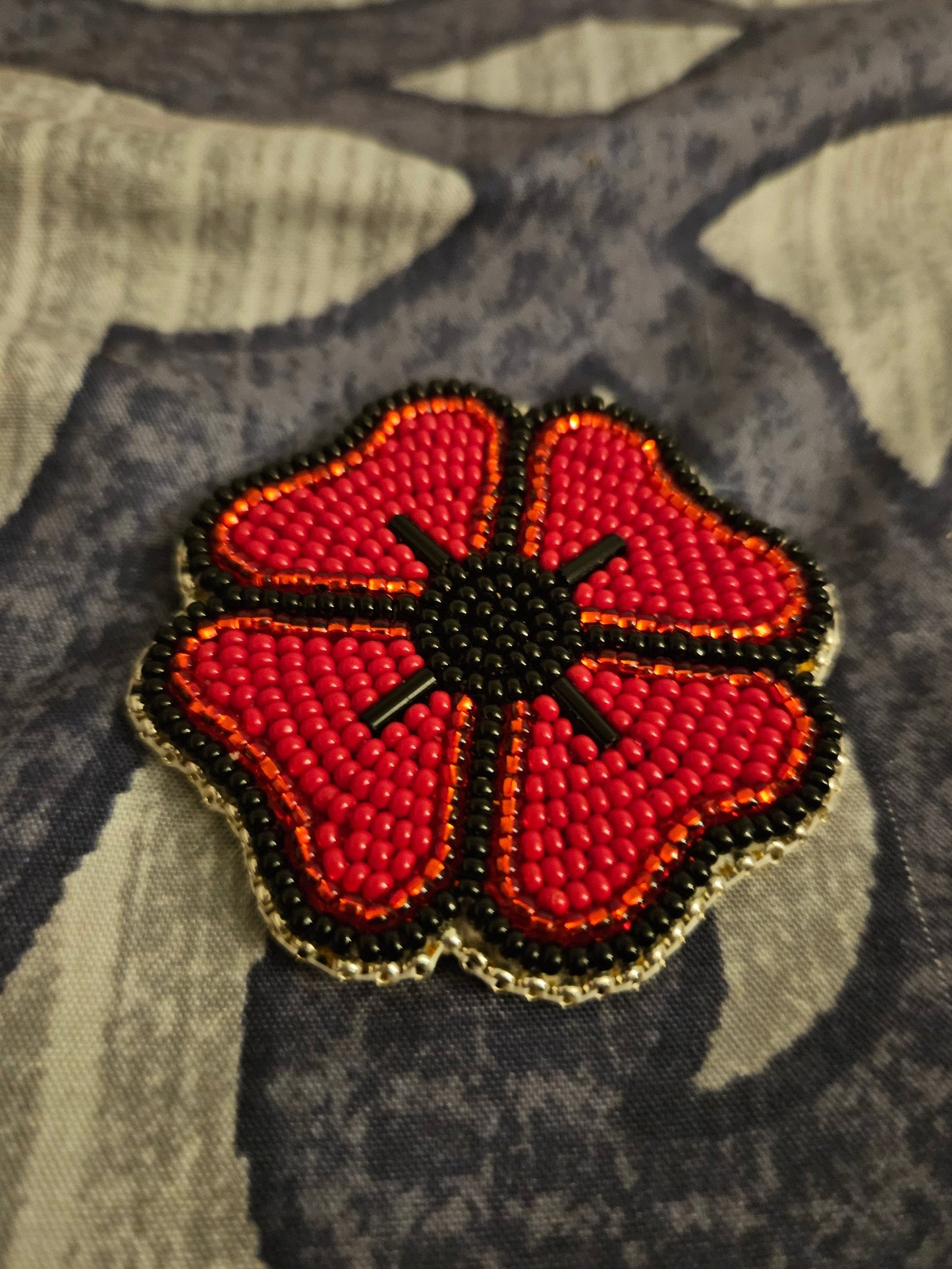 Beaded Poppy - Beaded Black Center with Silver Edging