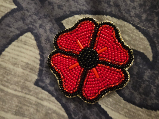 Beaded Poppy - Beaded Black Center with Silver Edging