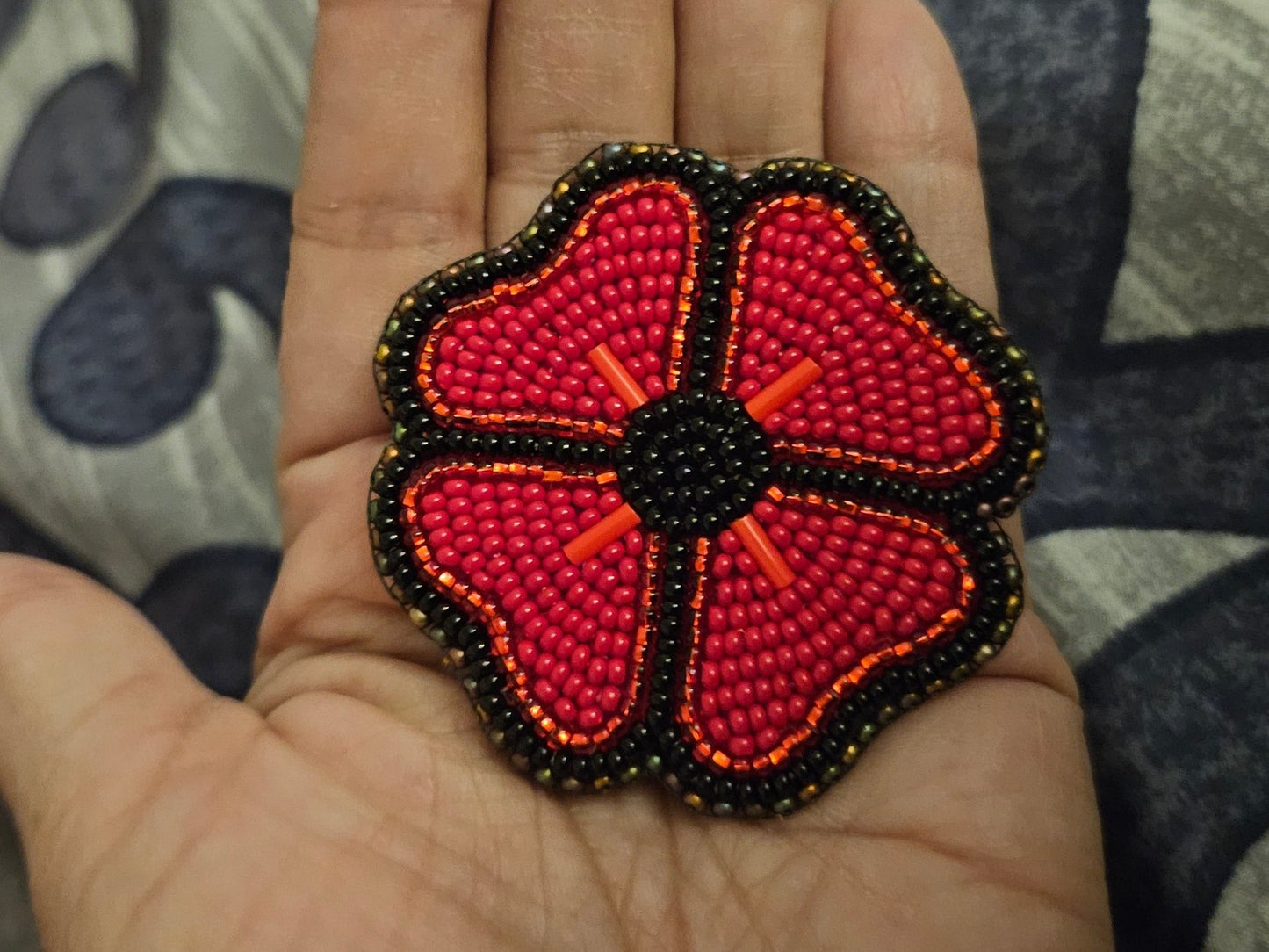 Beaded Poppy - Beaded Black Center with Matte AB Edging