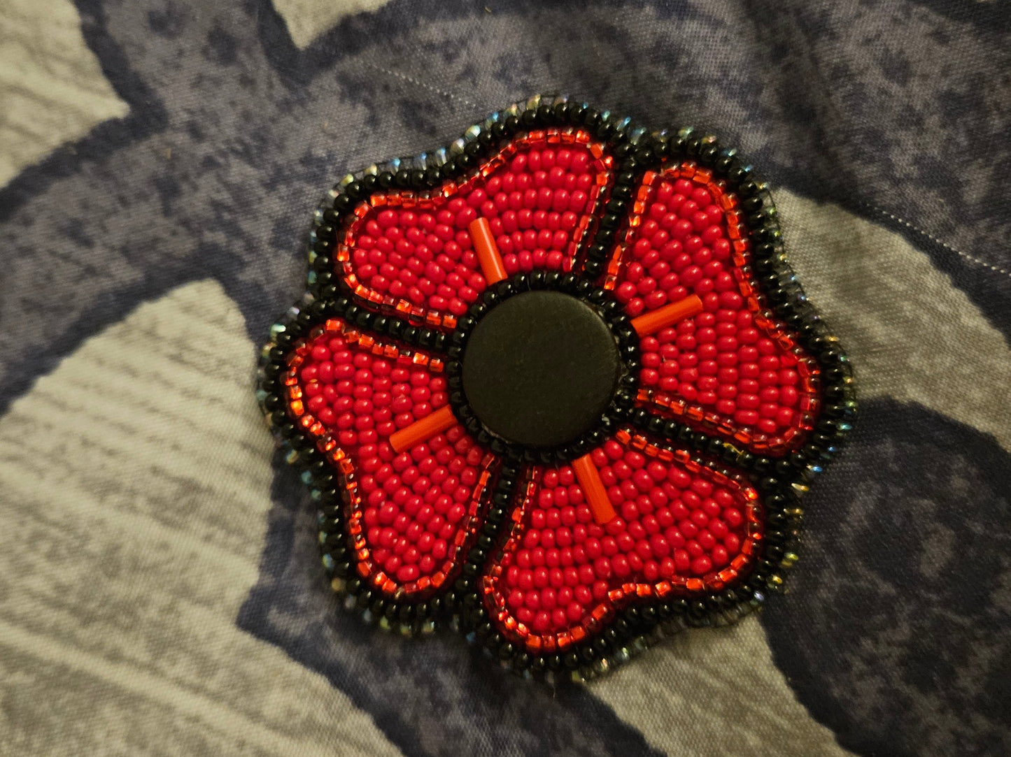 Beaded Poppy - Black Wood Center with Black Rainbow Edging