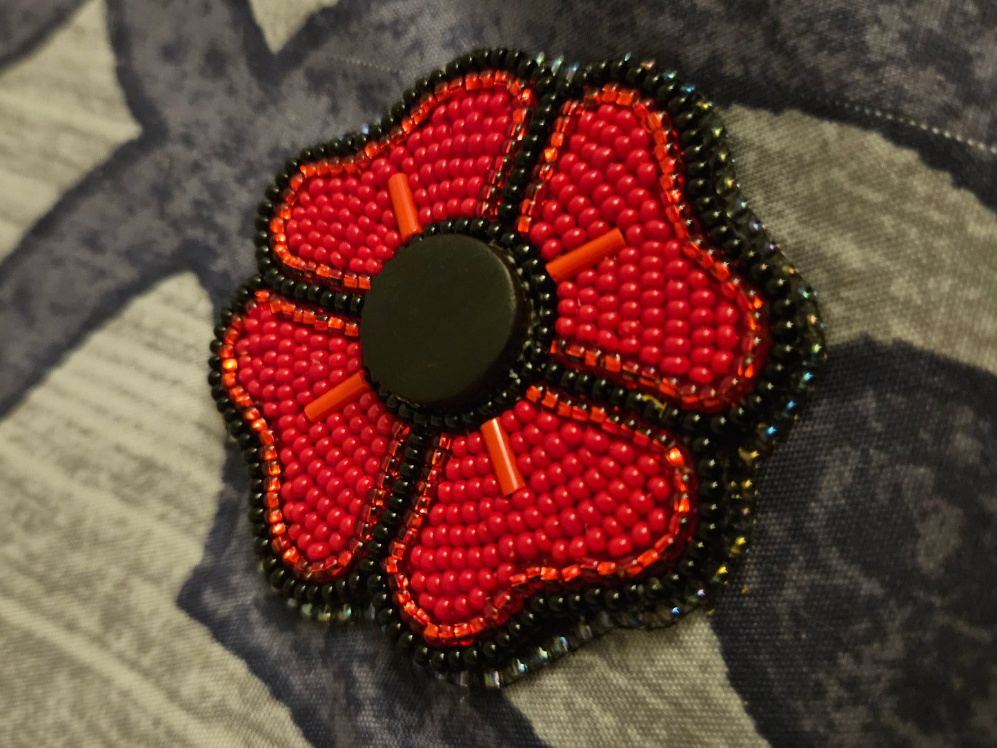 Beaded Poppy - Black Wood Center with Black Rainbow Edging