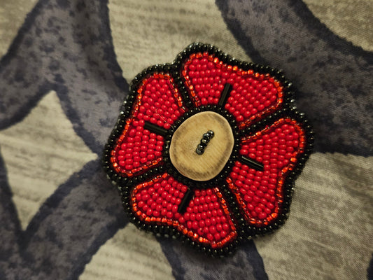 Beaded Poppy - Antler Button with Gunmetal Edging